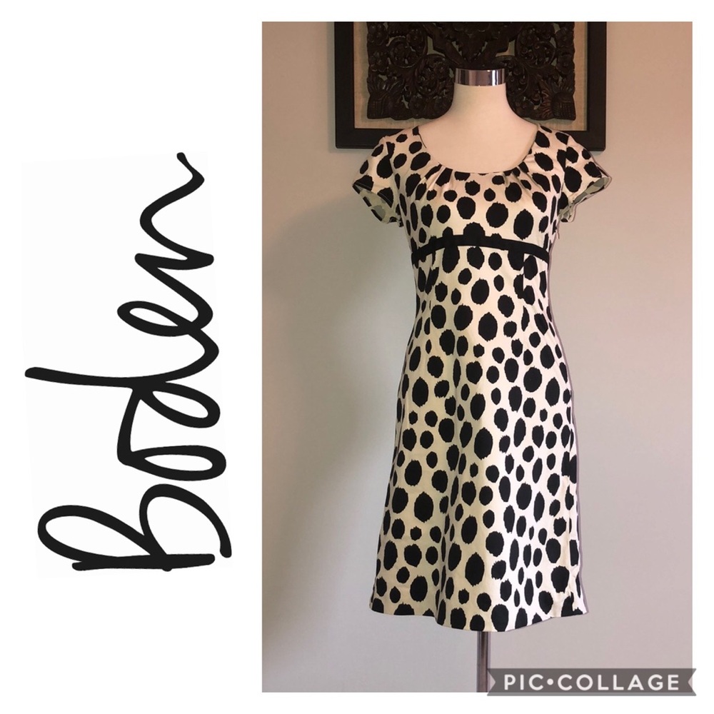 Boden Polka Dot Dress Shoulder Cap Sleeves Size 6R